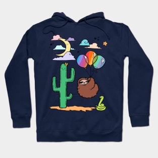 Rainbow Balloons Sloth Desert Night Hoodie